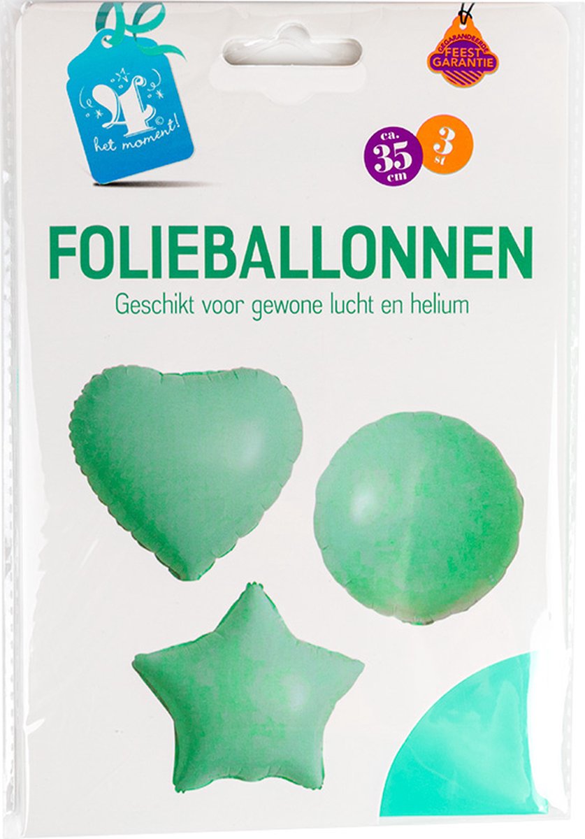 Folie ballonnen groen | 3 stuks | H 35 cm x B 35 cm | geschikt voor lucht en helium | 3 vormen